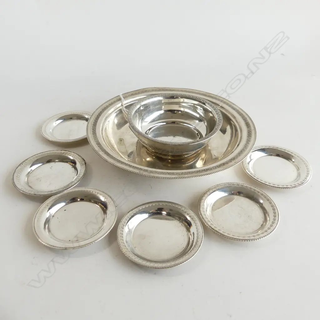 EGYPTIAN SILVER (900)  BOWL SET 2 BOWLS/ 6 SMALL DISHES PRE-1946  532gm Image 1++
