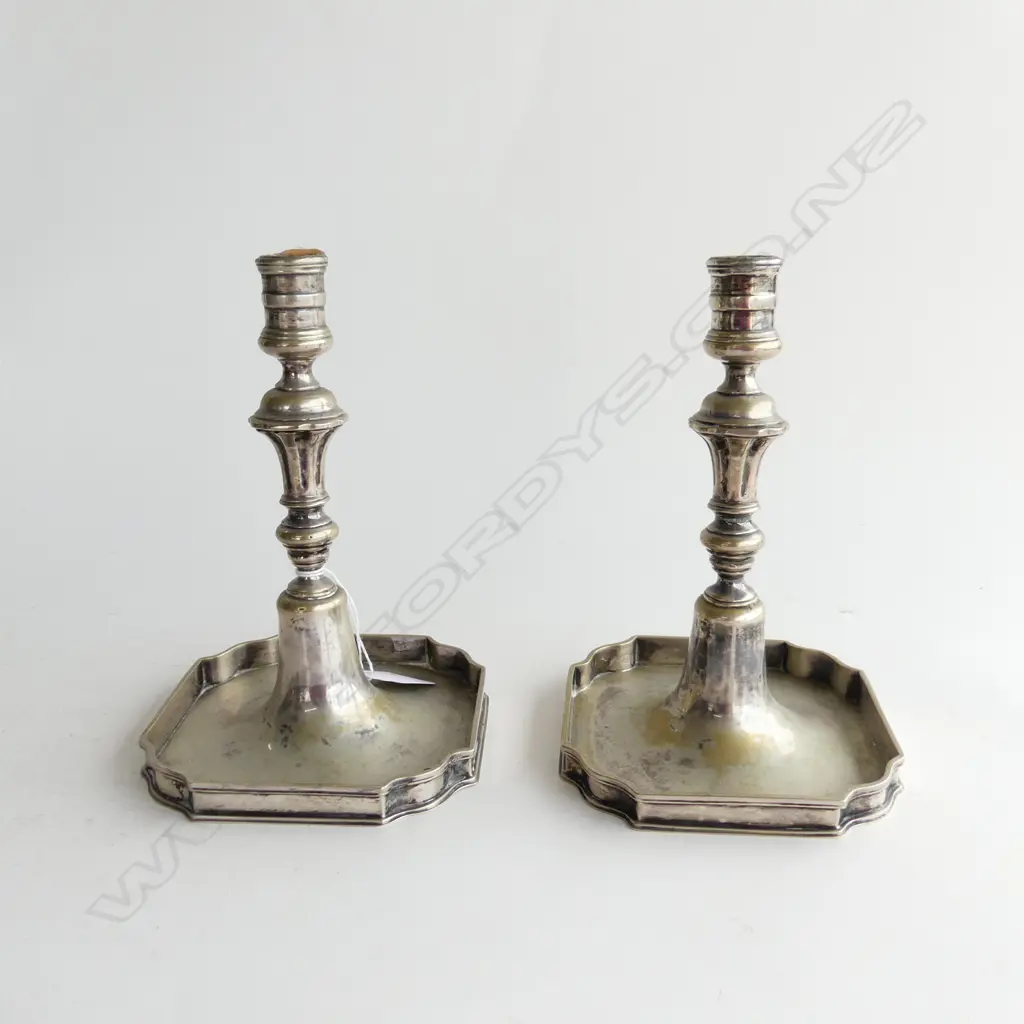 PR ANTIQUE SILVER OVER COPPER CANDLESTICKS H.180mm Image 1++