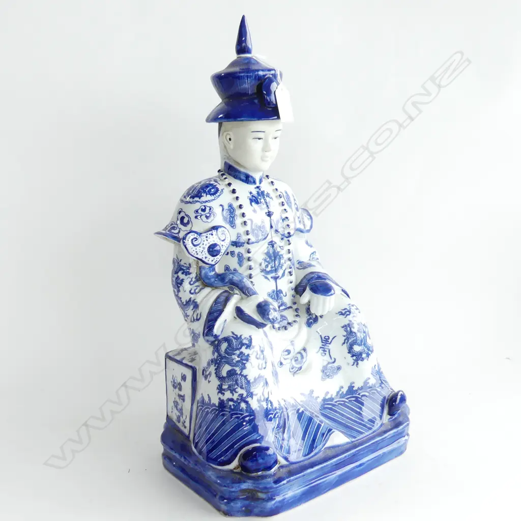 CHINESE PORCELAIN Blue & white SEATED IMPERIAL FIGURE H.435mm Image 1++