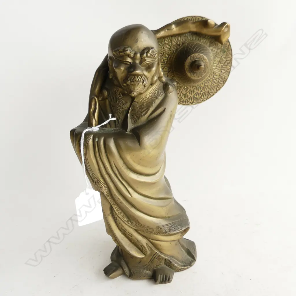 ORIENTAL BRASS FIGURINE; ELDERLY MAN H.270mm Image 1++