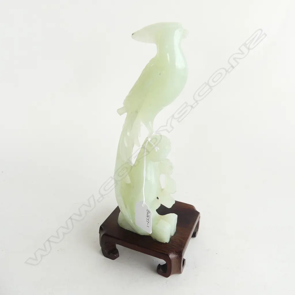 CARVED JADE BIRD ON STAND  H.270mm Image 1++