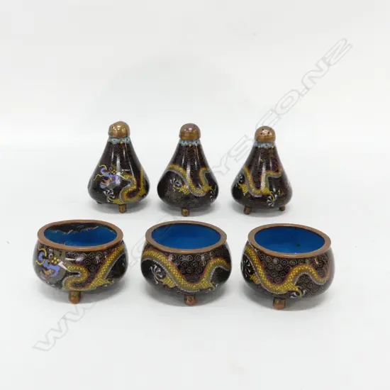 3 SETS CLOISONNE PEPPER AND SALTS