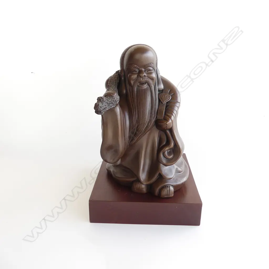 LG CHINESE YIXING FIGURE ON WOOD BASE H.290mm Image 1++