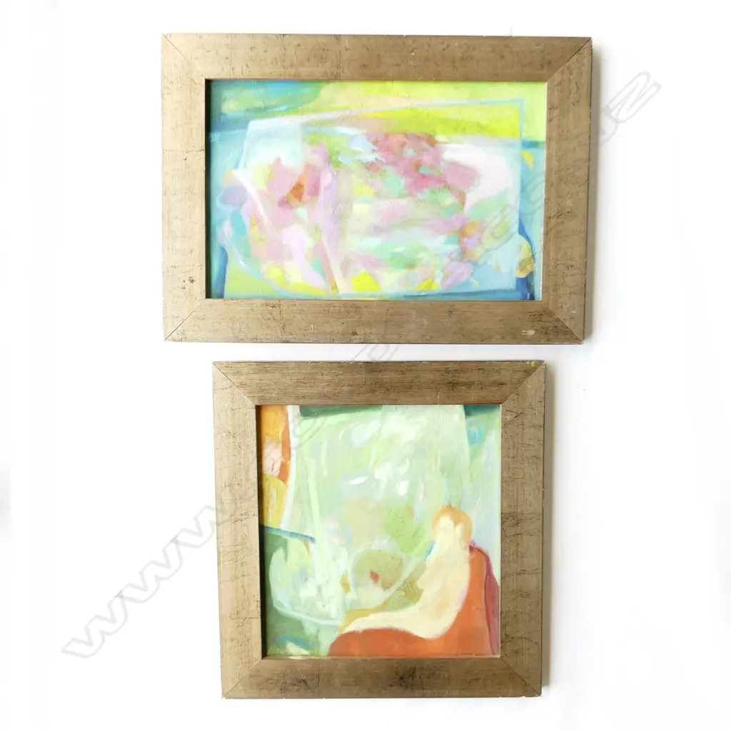 2 BERNARD WATERS (NZ b.1936) ABSTRACTS, 'THE RED SOFA', & UNTITLED, OIL ON BOARD 250x395mm Image 1++