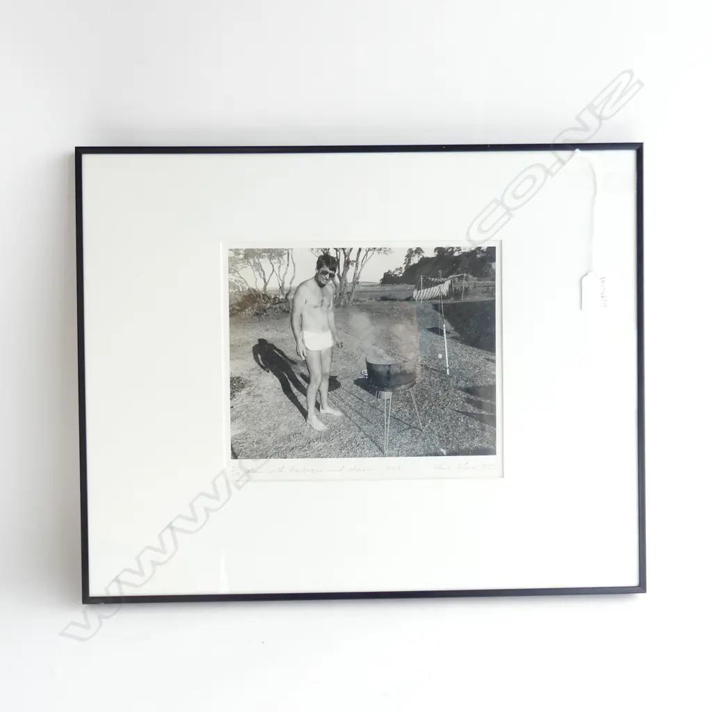 CLIVE STONE (NZ b.1950) 'MAN WITH BARBECUE AND SHADOW. 1984' GELATIN SILVER PRINT 1/10 1988 215x250mm Image 1++