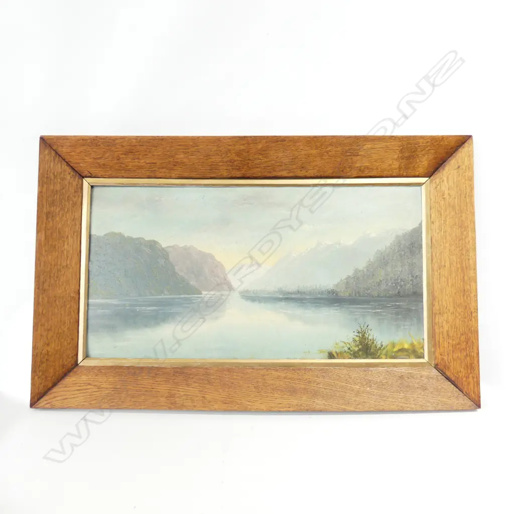 ARTIST UKNOWN; UNSIGNED COLONIAL LANDSCAPE OIL ON BOARD 295x570mm OAK FRAME Image 1++