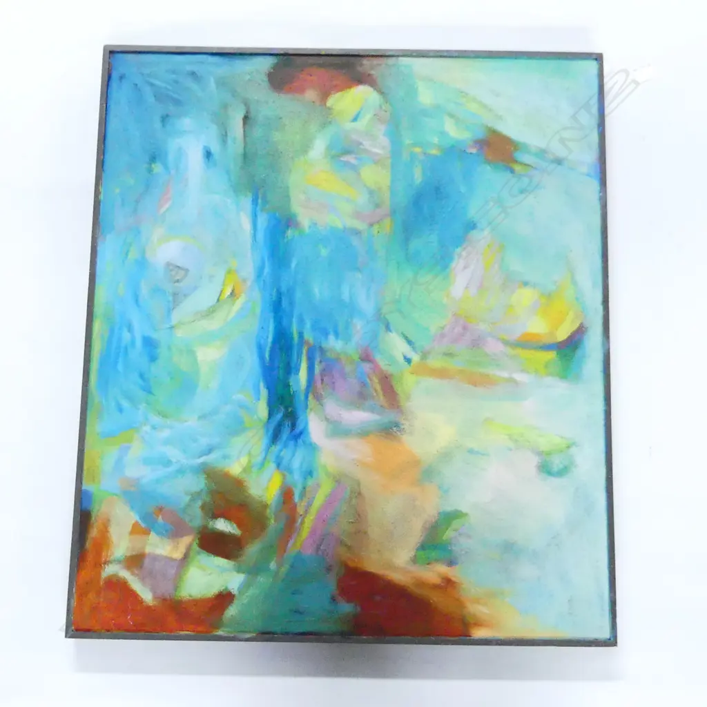 BERNARD WATERS (NZ WORKING c.1968-2020), UNTITLED BLUE ABSTRACT, OIL ON CANVAS, UNSIGNED 755x655mm borer Image 1++