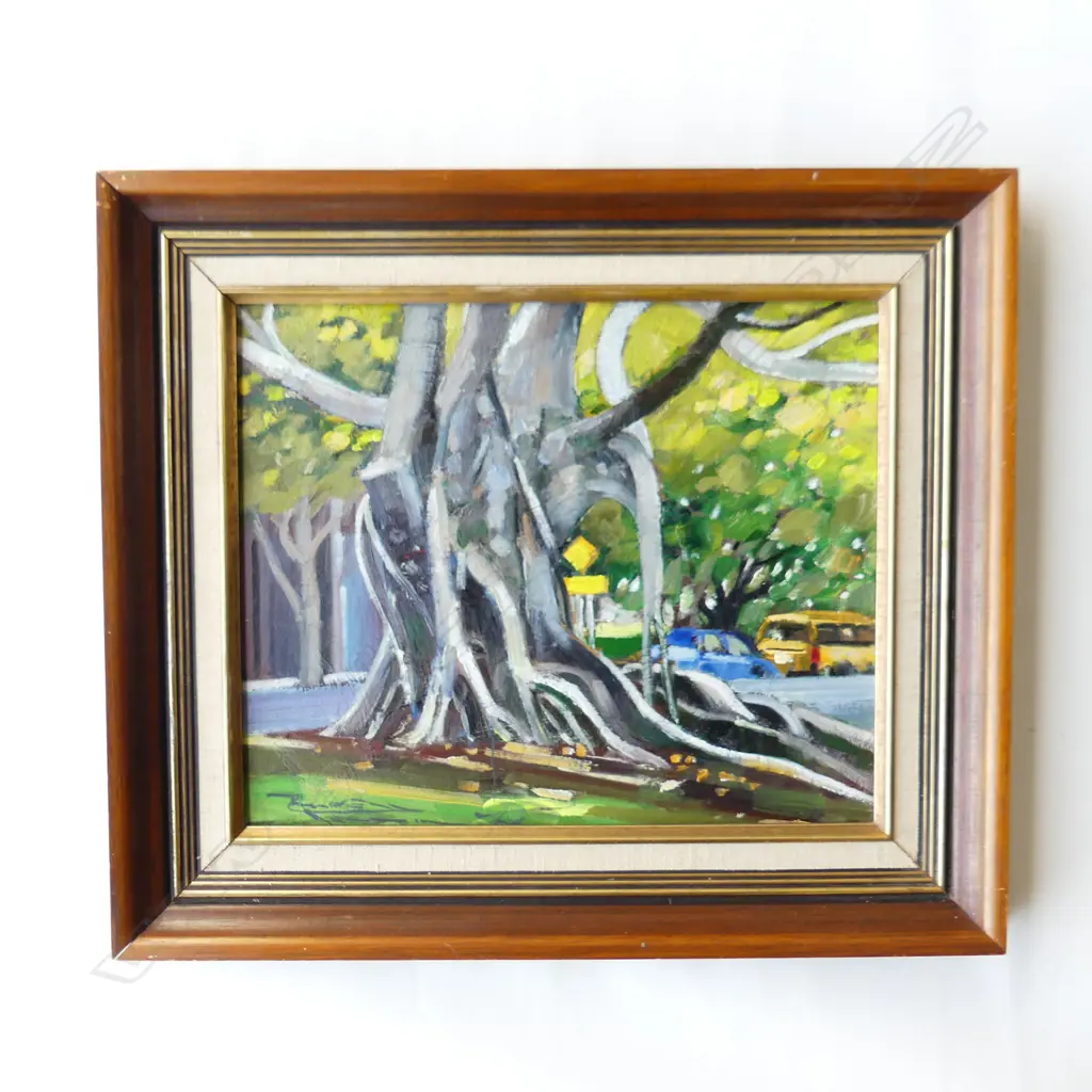 RUSSELL HOLLINGS PAINTING MORTON BAY FIG SYMONDS STREET  OIL ON CANVAS BD 2010 240x290mm Image 1++