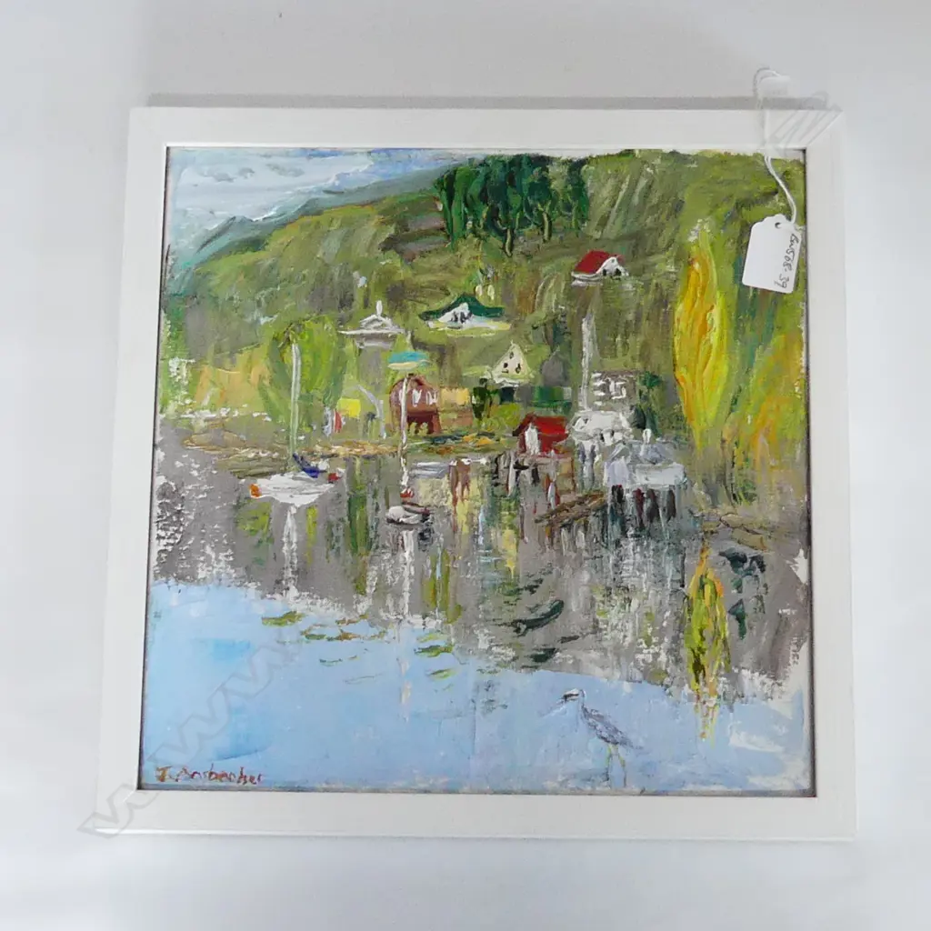 JUDE ANSBACHER OIL ON CANVAS 'CAREY'S BAY' 305 x 305mm. Image 1++