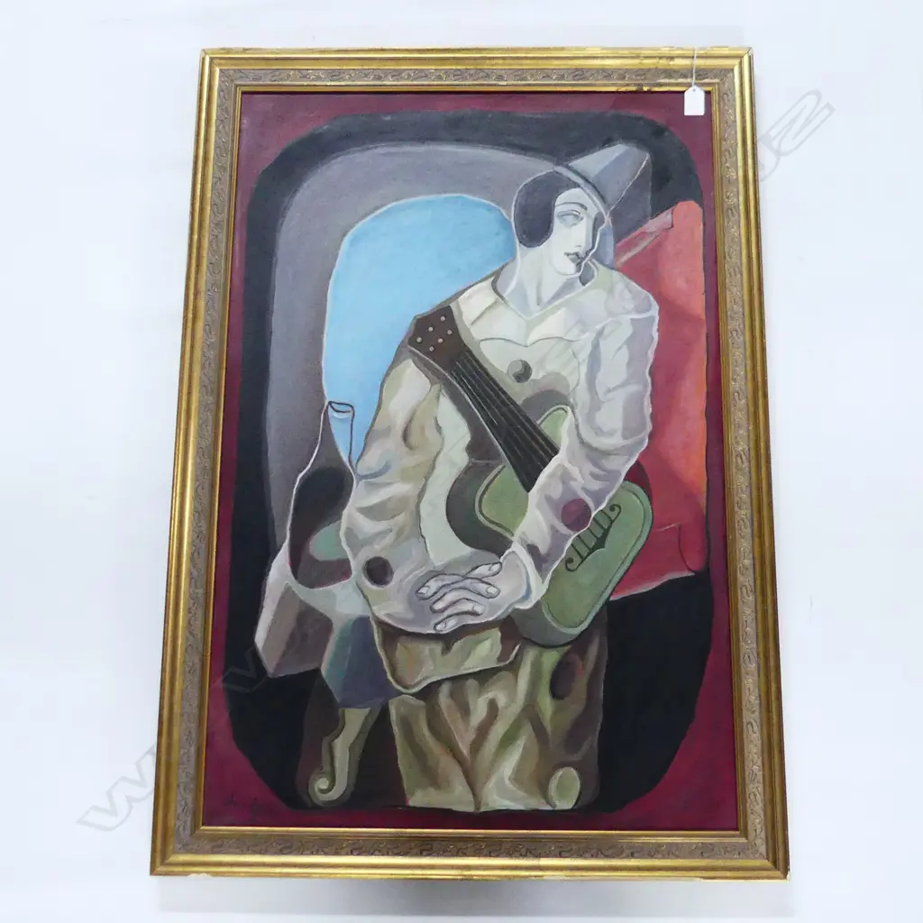 AFTER JUAN GRIS OIL ON CANVAS 'PIERROT WITH GUITAR' 900 x 600mm  Image 1++