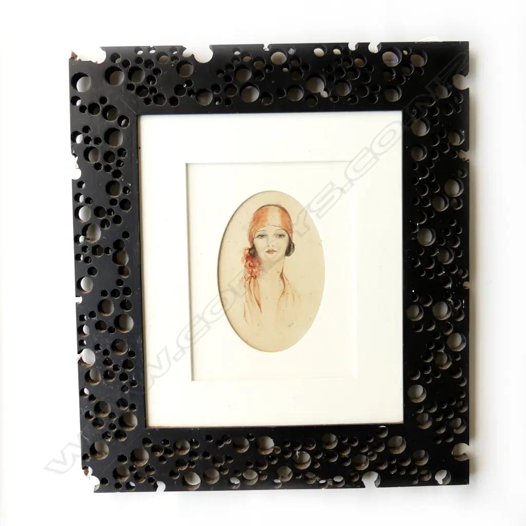 WATERCOLOUR OF 1920 WOMAN SIGNED SOME DAMAGE TO FRAME H210MM W310MM Image 1++