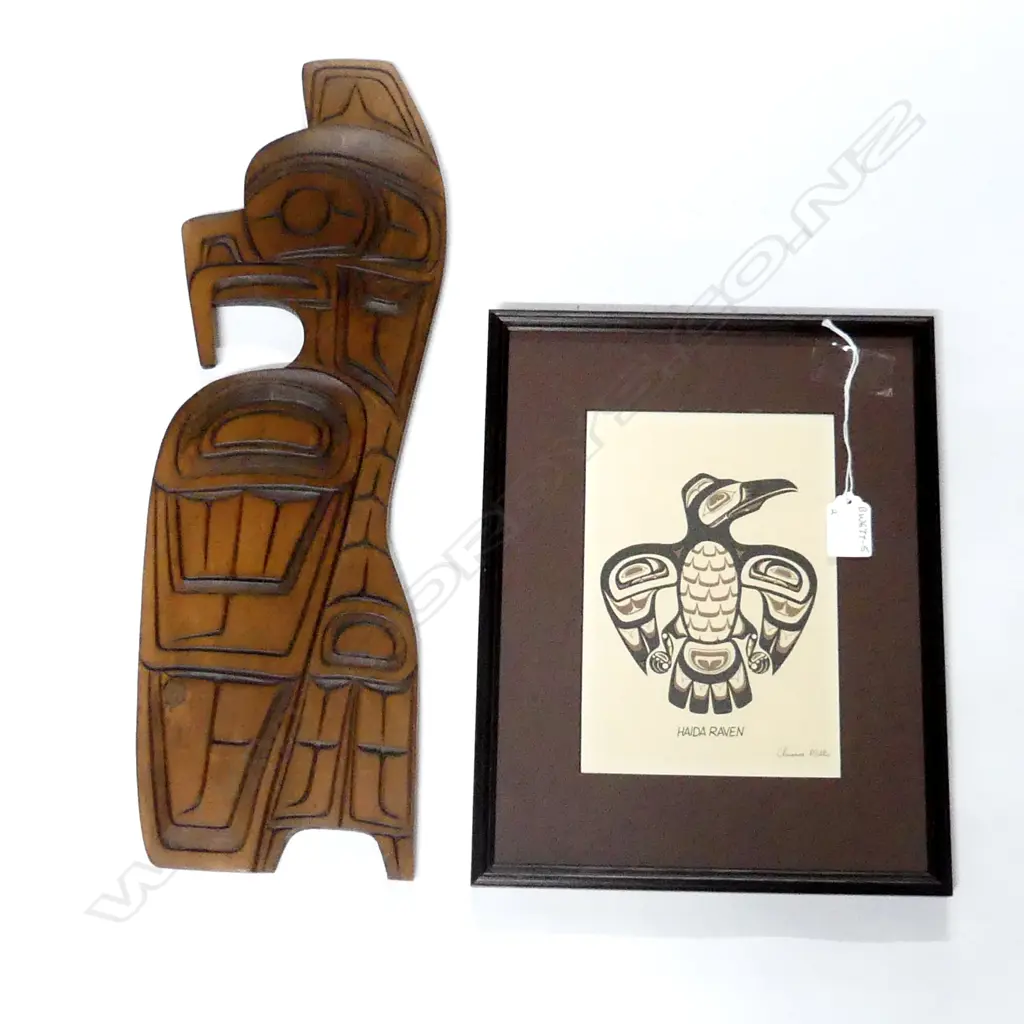 CANADIAN INDIAN PRINT AND A CARVING  Image 1++
