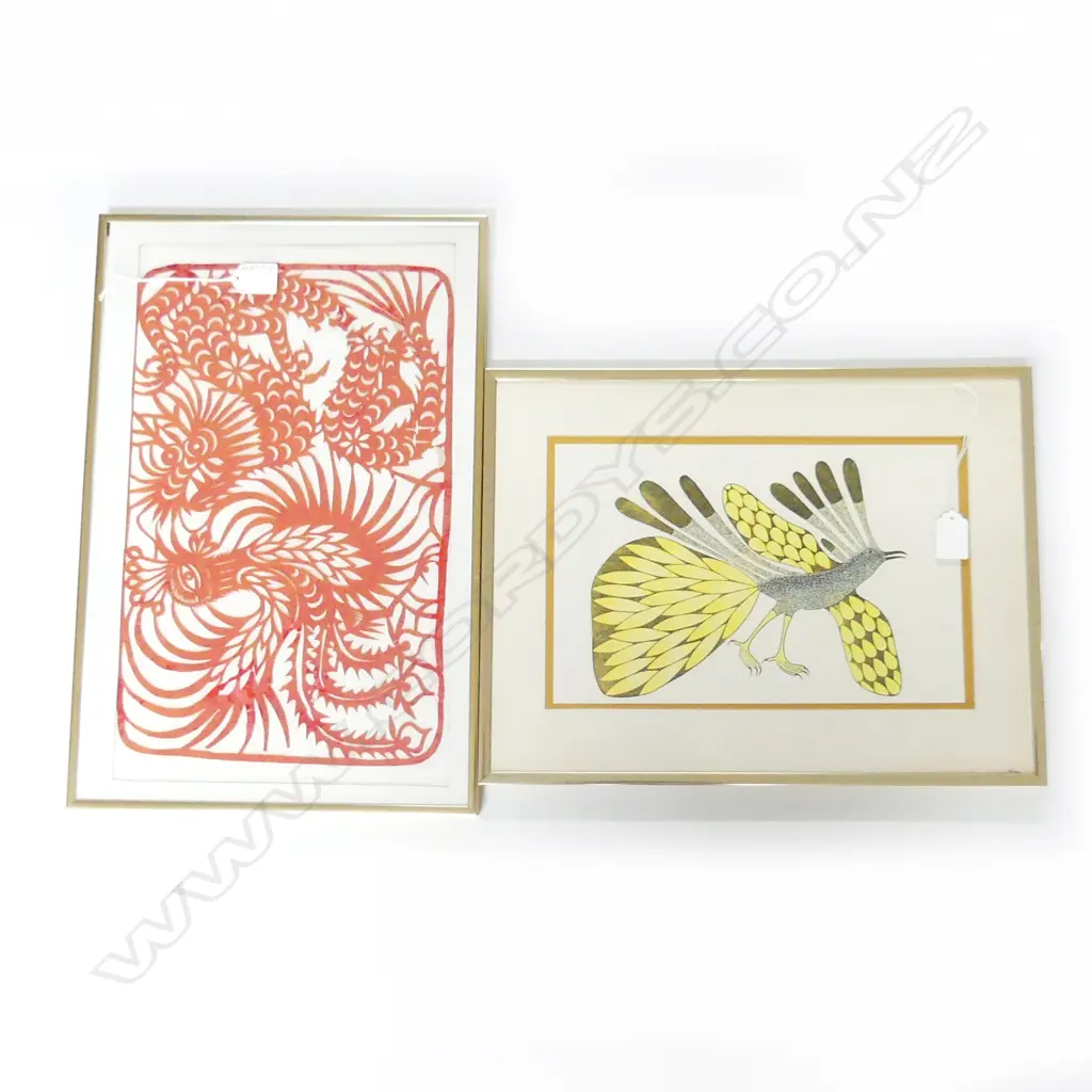 JAPANESE KIRIE OF A PHOENIX AND INUIT PRINT OF A PHOENIX  Image 1++