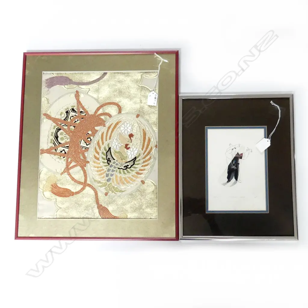 JAPANESE EMBROIDERY OF PHOENIX AND A PRINT 'INSTRUMENTALIST' 49/70 Image 1++