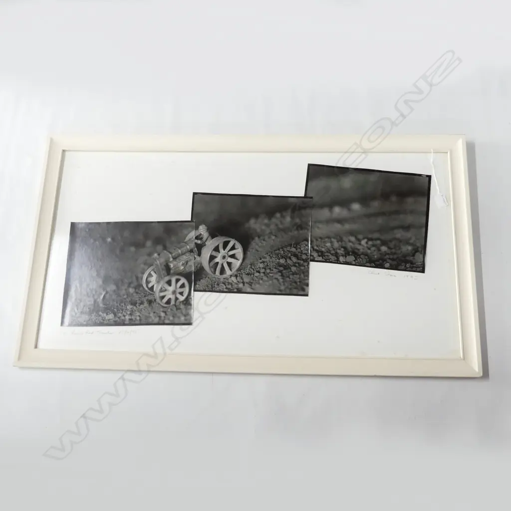 CLIVE STONE (NZ b.1950) 'RONS RED TRACTOR 25/4/95' PHOTOGRAPHIC COLLAGE OF 3 SILVER GELATIN PRINTS 1/10 1995... Image 1++