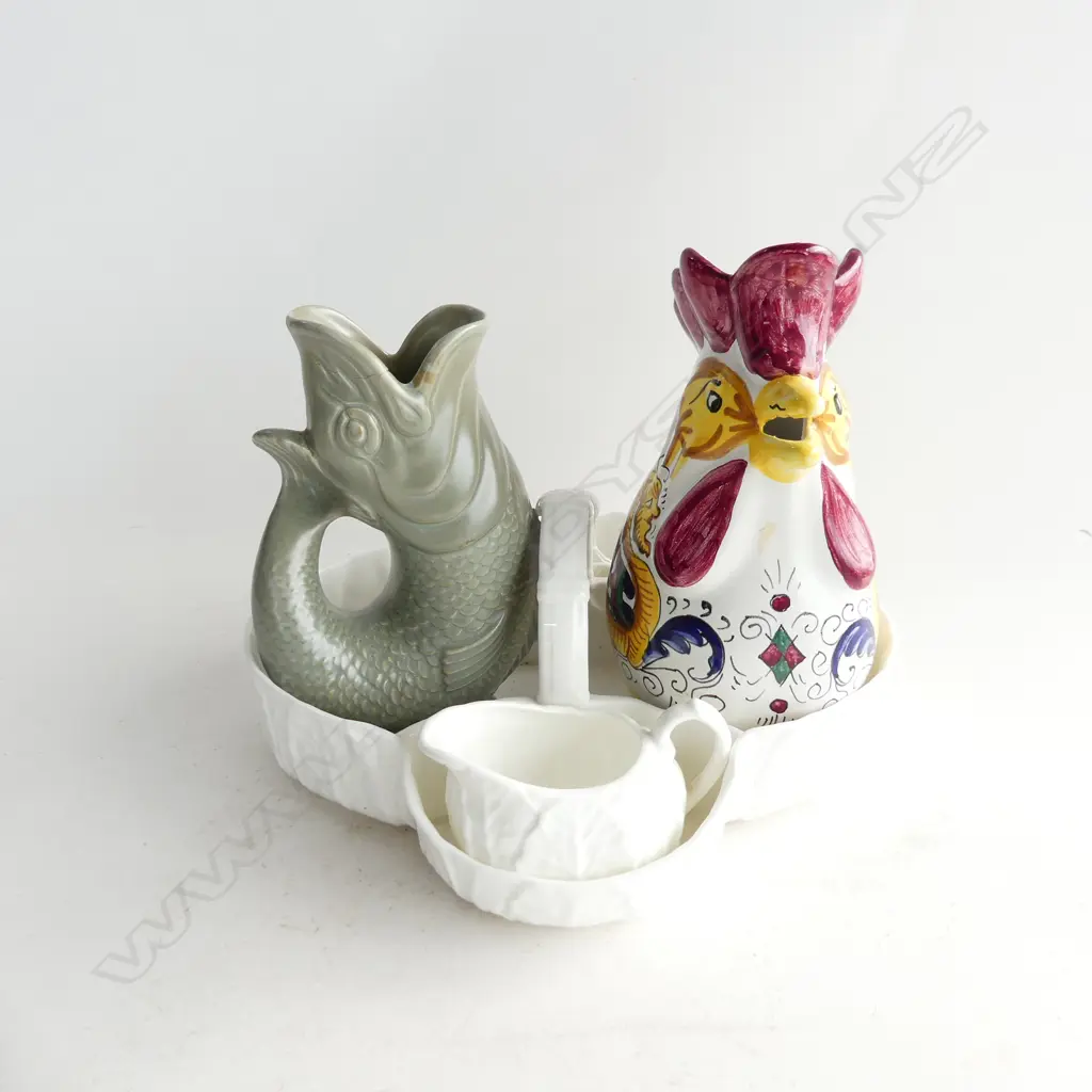 WEDGEWOOD DISH W SML DISH & JUG. DARTMOUTH FISH VASE AF. PORTUGUESE ROOSTER JUG  Image 1++