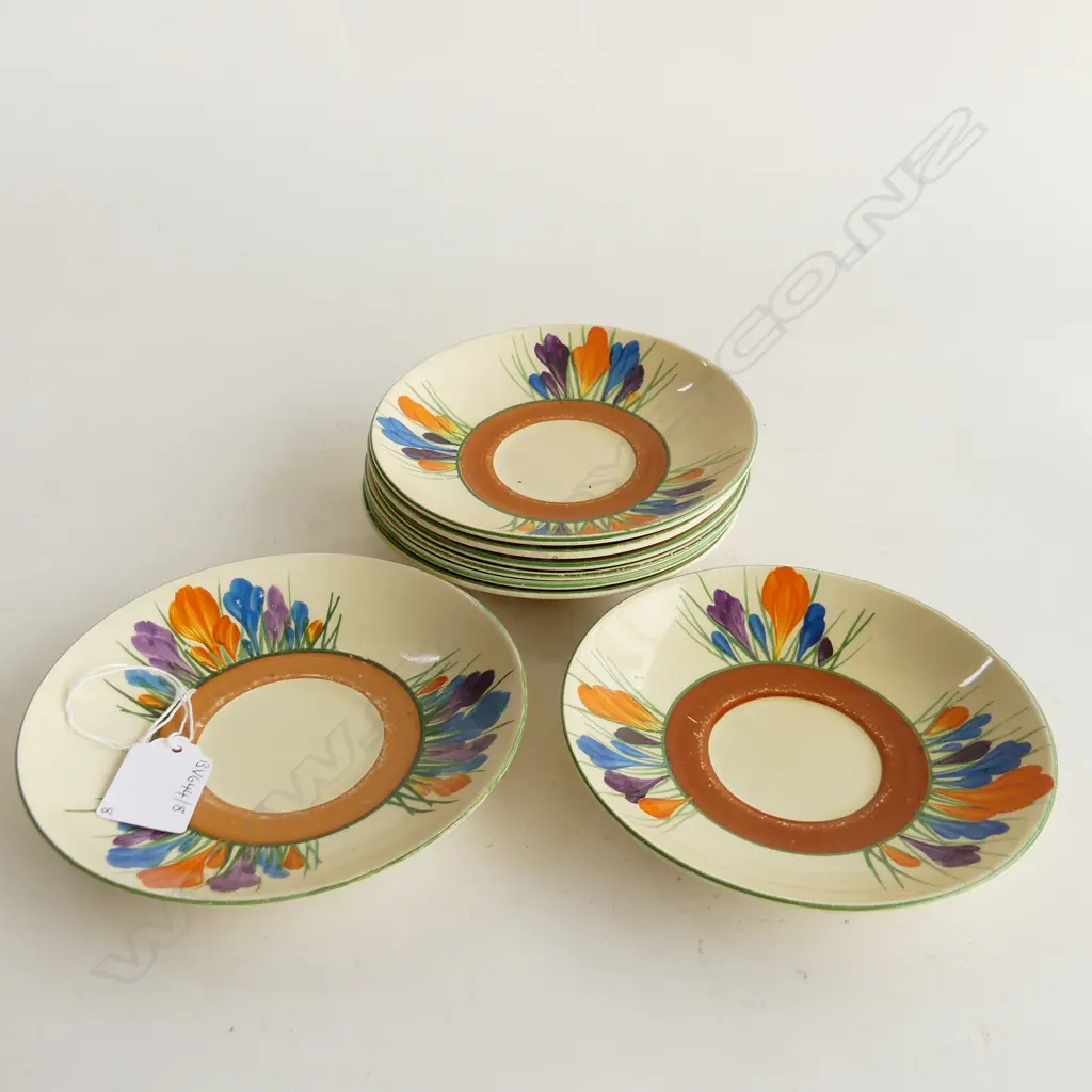 CLARICE CLIFF 8 CROCUS SAUCERS W140MM Image 1++