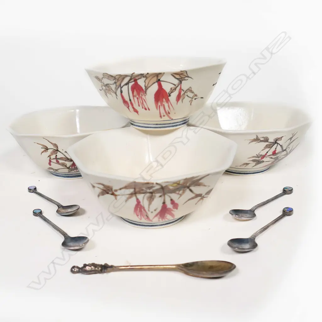 FOUR OLD FRENCH OCTAGONAL BOWLS LUS ASST SILVER 52GM Image 1++