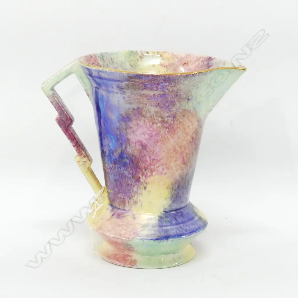 ART DECO H & K TUNSTALL 'DUNEDIN' SHAPE MULTI COLOURED GLAZED JUG H. 160MM Image 1++