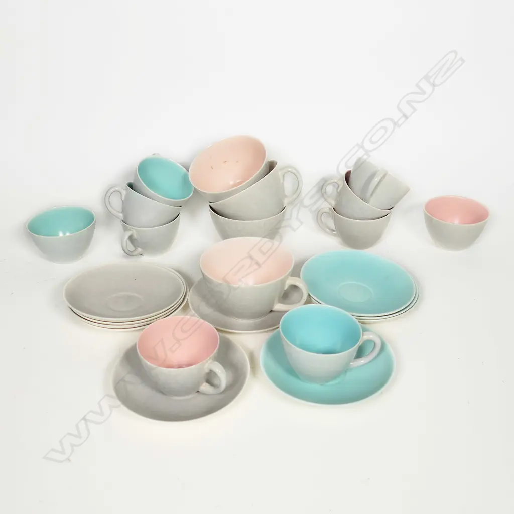 POOLE TWINTONE CUPS & SAUCERS (#C50), 12 CUPS & 10 SAUCERS, 2 BOWLS Image 1++