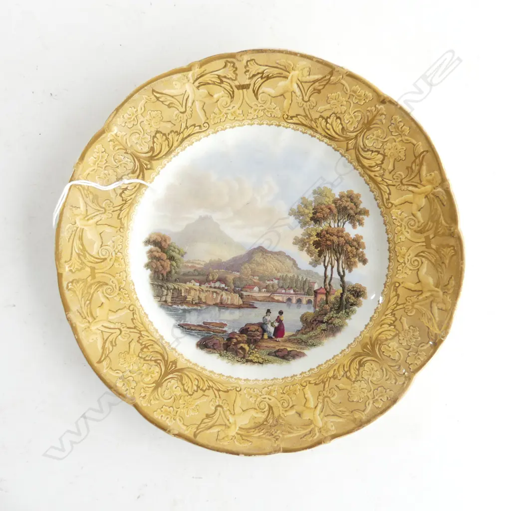 VICTORIAN PRATT WARE PLATE, LANDSCAPE & RIVER SCENE, DIA 230MM Image 1++