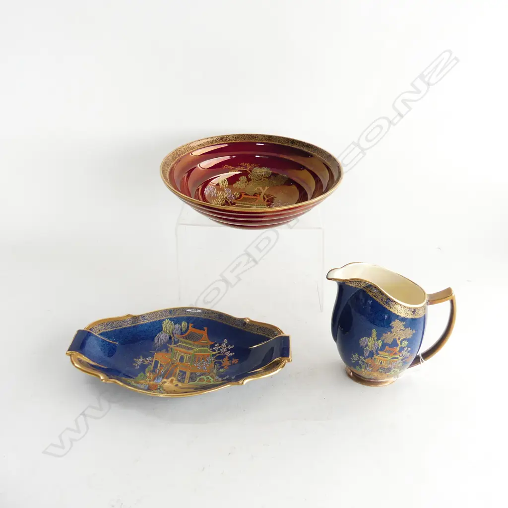 3 PCES CARLTON WARE; ROUGE ROYALE BOWL 230mm dia + BLUE JUG & DISH Image 1++