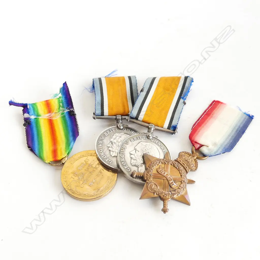 FOUR WW1 MEDALS  FOR ROBERT STANLEY RISING (photo and copy of war record attached) Image 1++