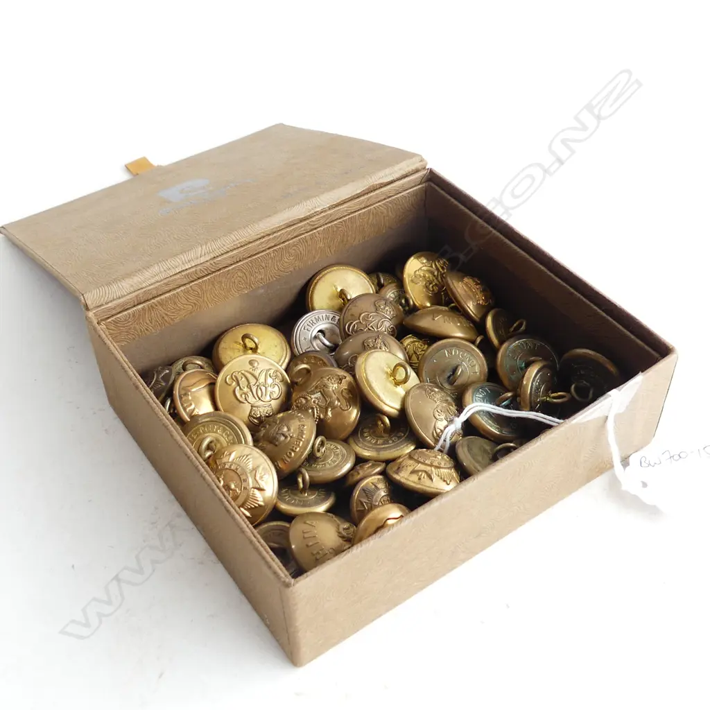 BOX OF MILITARY BRASS BUTTONS: CHINA + UK ETC Image 1++