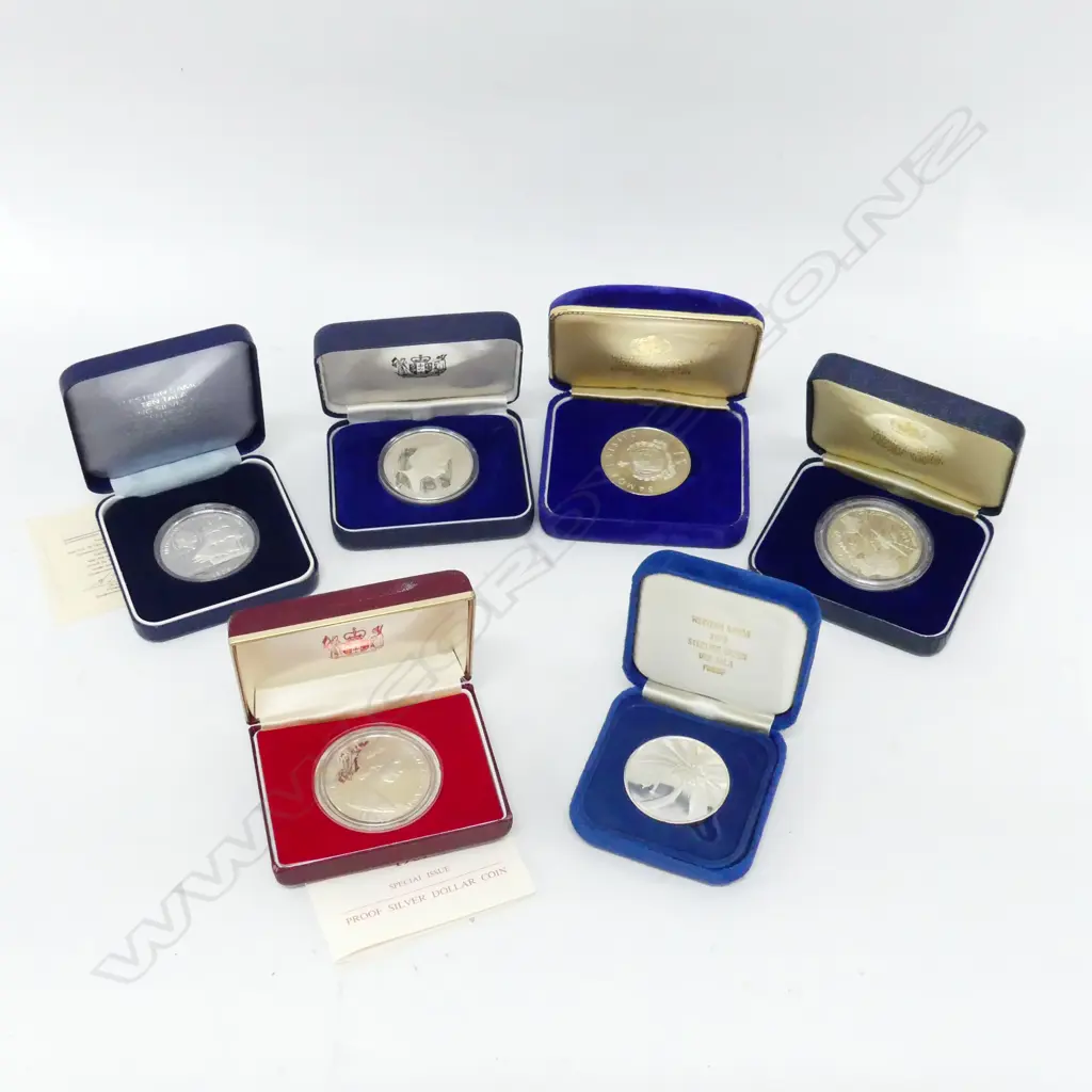 6 SILVER PROOF DOLLAR COINS; 4 SAMOA + 2 OTHER Image 1++
