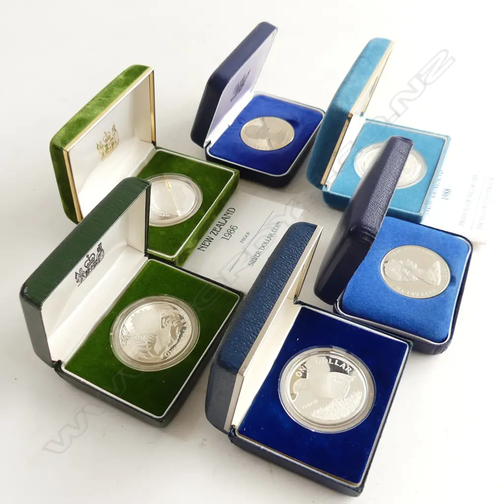 6 SILVER PROOF DOLLAR COINS; 4 NZ BIRDS + 2 OTHER Image 1++
