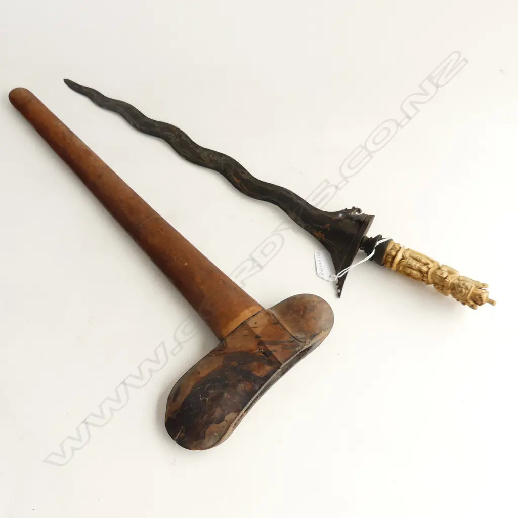 INDONESIAN KRIS CARVED BONE HANDLE L620MM repair to scabbard top Image 1++