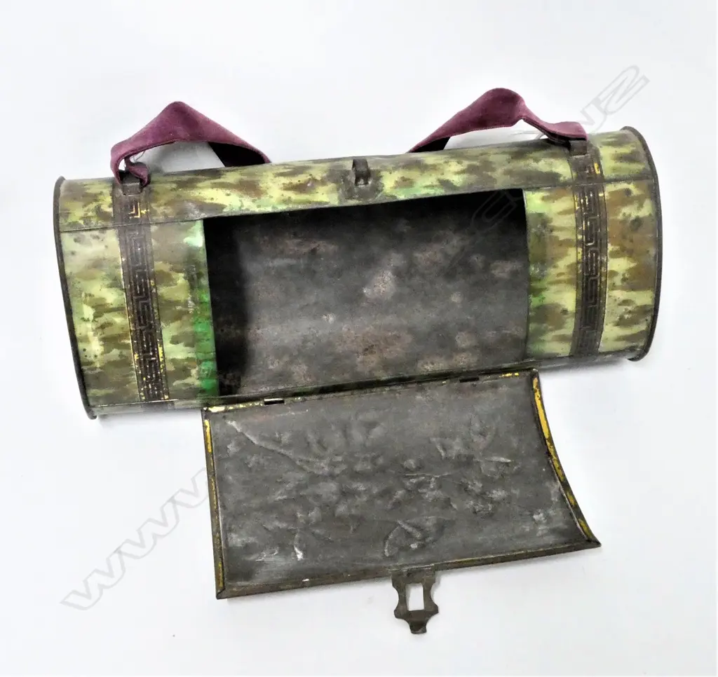 VINTAGE TIN as WOMANS CLUTCH BAG EMBOSSED & printed w FLOWERS & BUTTERFLIES W. 240mm Image 1++