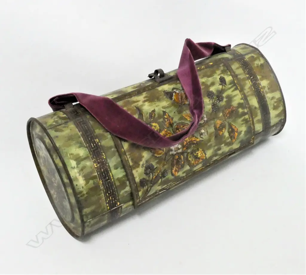 VINTAGE TIN as WOMANS CLUTCH BAG EMBOSSED & printed w FLOWERS & BUTTERFLIES W. 240mm Image 1++