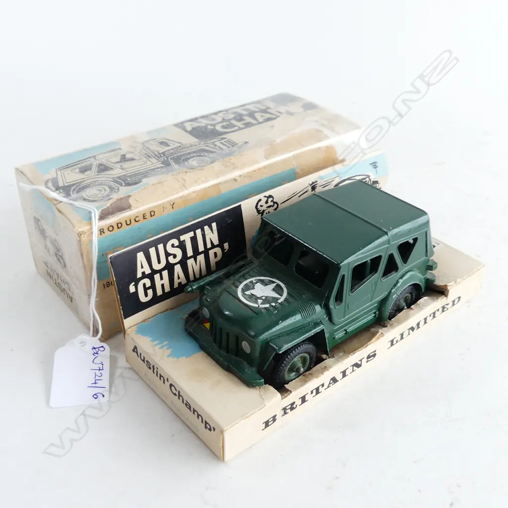 VINTAGE BRITAINS AUSTIN 'CHAMP' TOY ARMY TRUCK L.120mm w. ORIG. BOX Image 1++