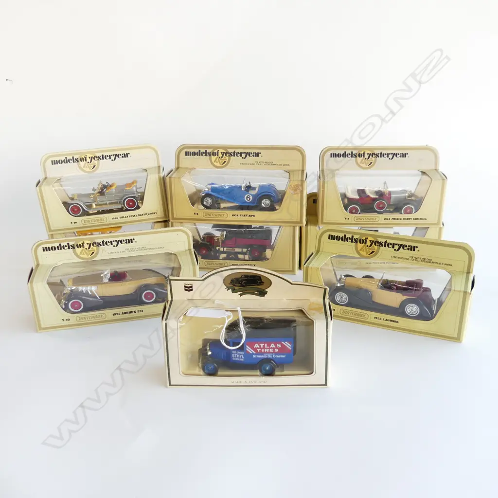 9 BOXED MODEL CARS; 8 MATCHBOX YESTERYEAR + LLEDO ATLAS TIRES TRUCK Image 1++