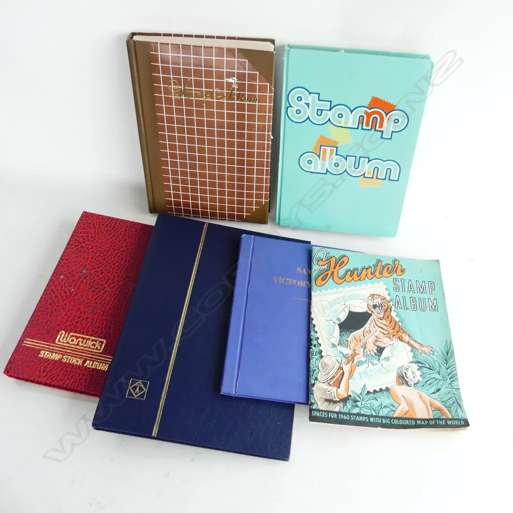 6 ALBUMS OF WORLD STAMPS INCL. 2 NZ + JERSEY ETC Image 1++