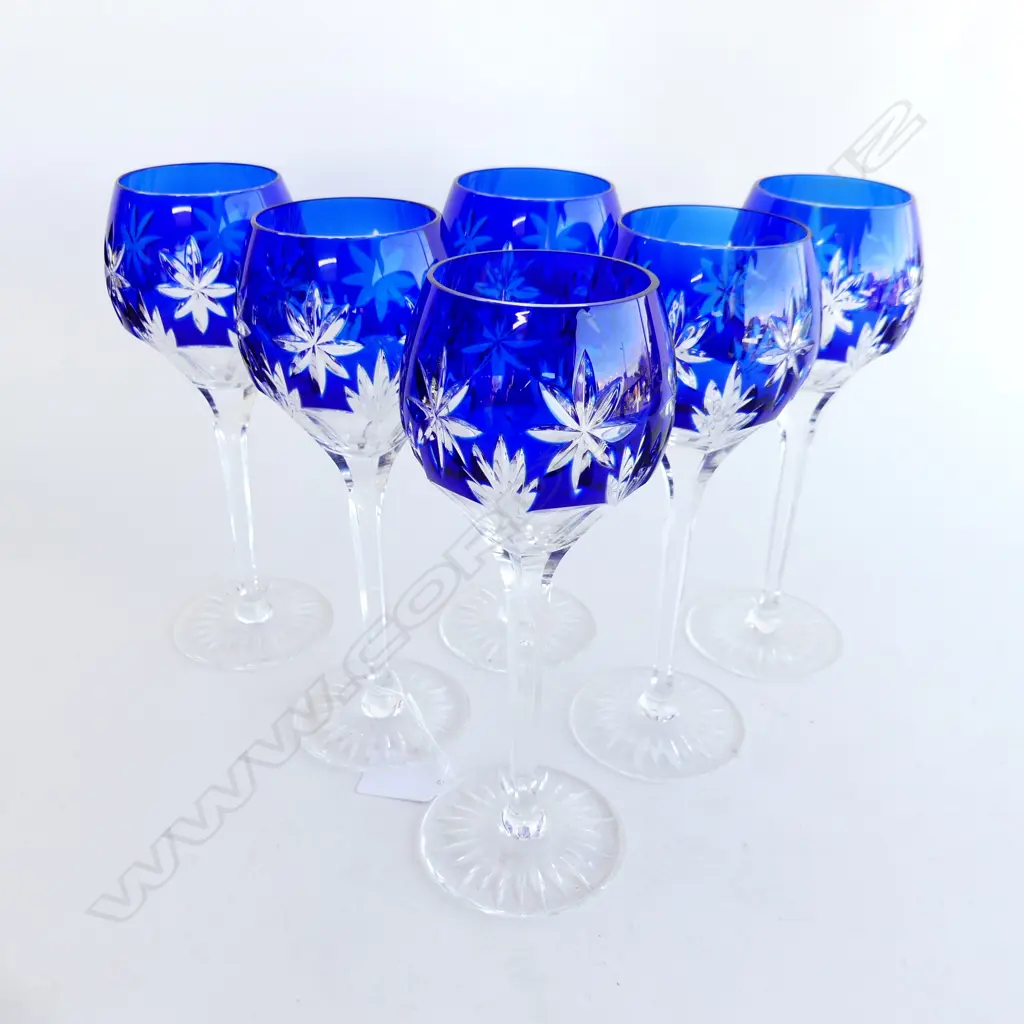 SET OF 6 COBOLT BLUE TALL STEMMED GLASSES HB GERMANY H220MM Image 1++