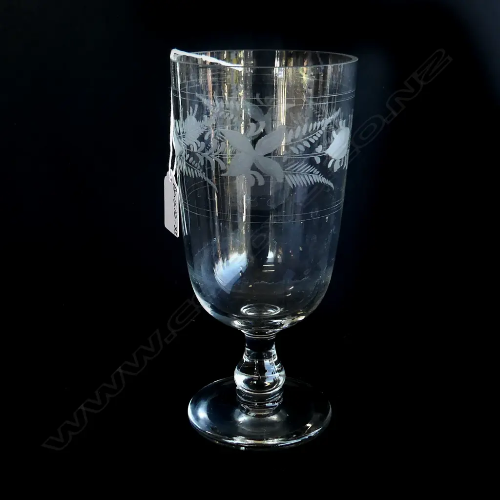 19thC ETCHED GLASS CELERY VASE. H.220MM Image 1++