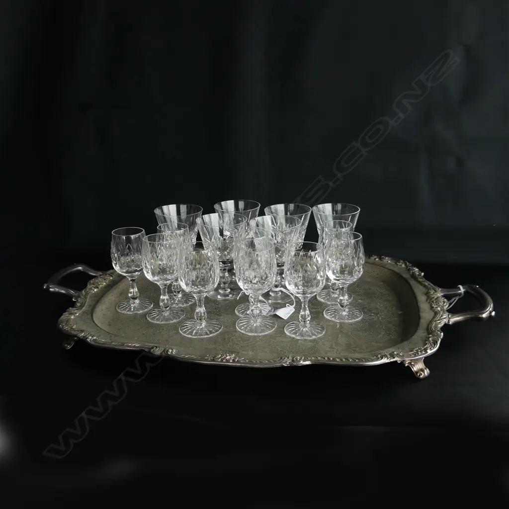 EP GALLERY TRAY L620 W390MM WITH 2 SETS CRYSTAL GLASSES 6&9 H120MM Image 1++