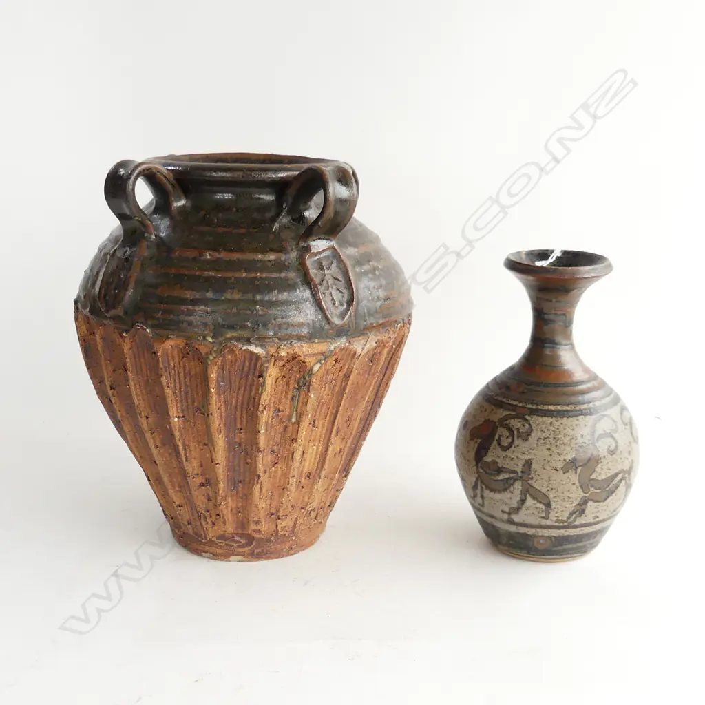 LG WILF WRIGHT POTTERY VASE (H 245MM) A/F + STEPHEN CARTER POTTERY VASE (H. 200MM) Image 1++