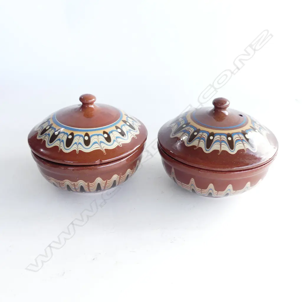 BULGARIAN TROYAN WARE TWO LIDDED DISHES H70MM W140MM Image 1++