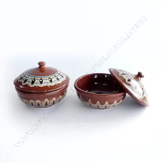 BULGARIAN TROYAN WARE TWO LIDDED DISHES H70MM W140MM