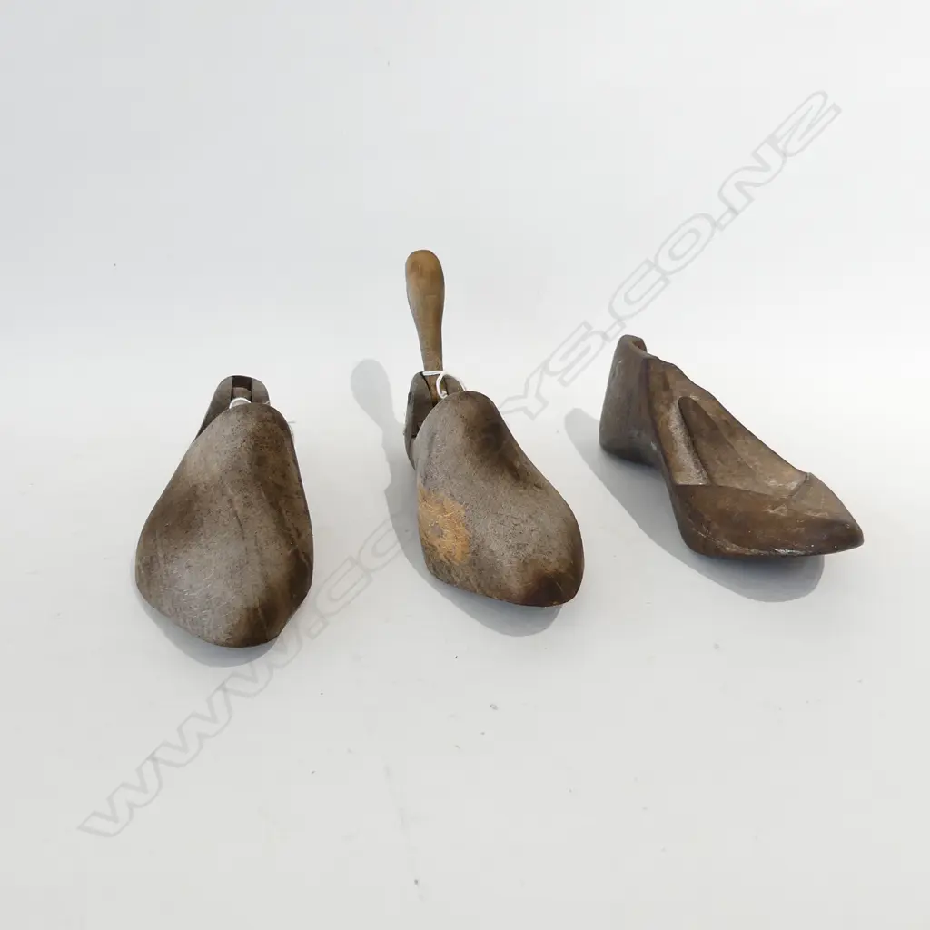 3 SHOE RELATED ITEMS. 2 WOODEN INSERTS & A CAST IRON LAST Image 1++