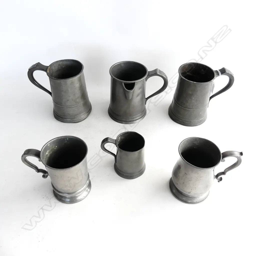 6 ANTIQUE PEWTER TANKARDS H.160mm Image 1++