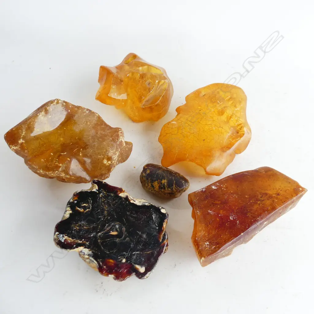 6 LUMPS OF POLISHED KAURI GUM. 4 OF CLEAR TRANSLUCENT PALE TONE approx. 2.2kgs Image 1++