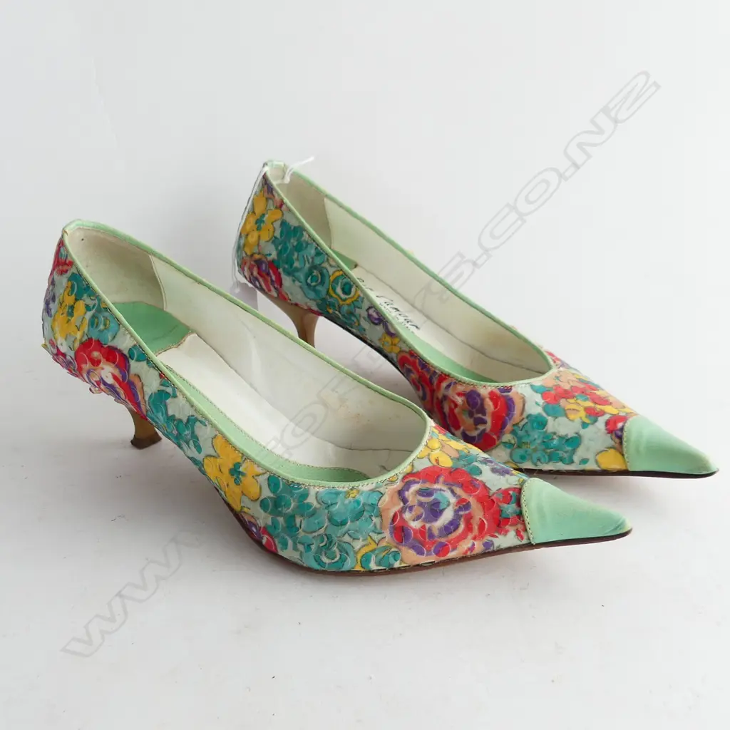 PR GREEN & FLORAL LEATHER ITALIAN SHOES SIZE 36 Image 1++