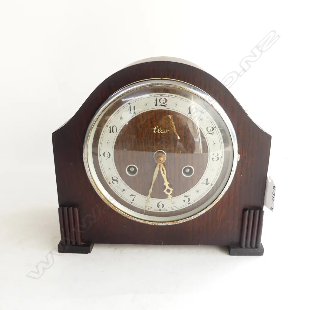 VINTAGE ELCO WOODEN CASED MANTLE CLOCK, L. 230, H. 220MM Image 1++
