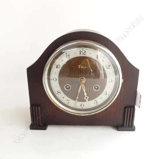 VINTAGE ELCO WOODEN CASED MANTLE CLOCK, L. 230, H. 220MM