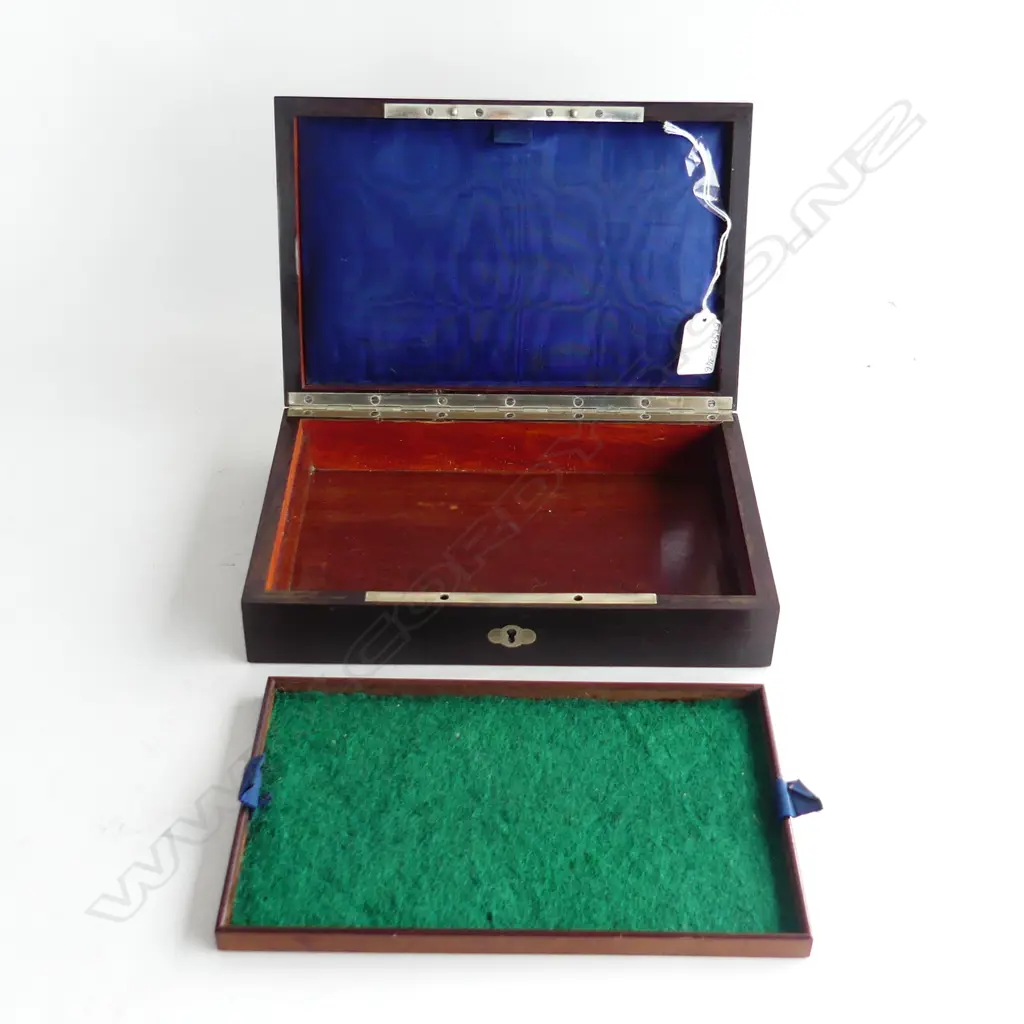 VICTORIAN BRASS INLAID ROSEWOOD BOX WITH REMOVABLE TRAY L. 252MM Image 1++