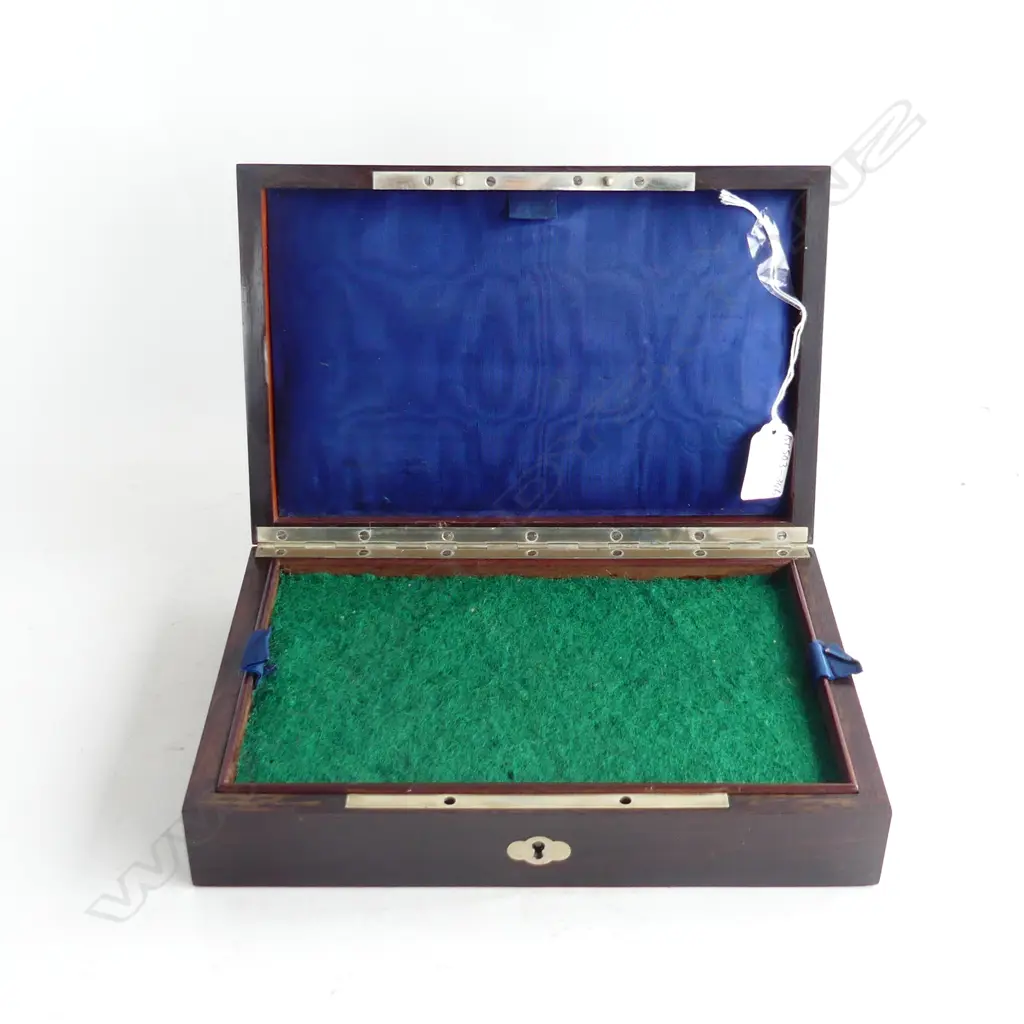 VICTORIAN BRASS INLAID ROSEWOOD BOX WITH REMOVABLE TRAY L. 252MM Image 1++